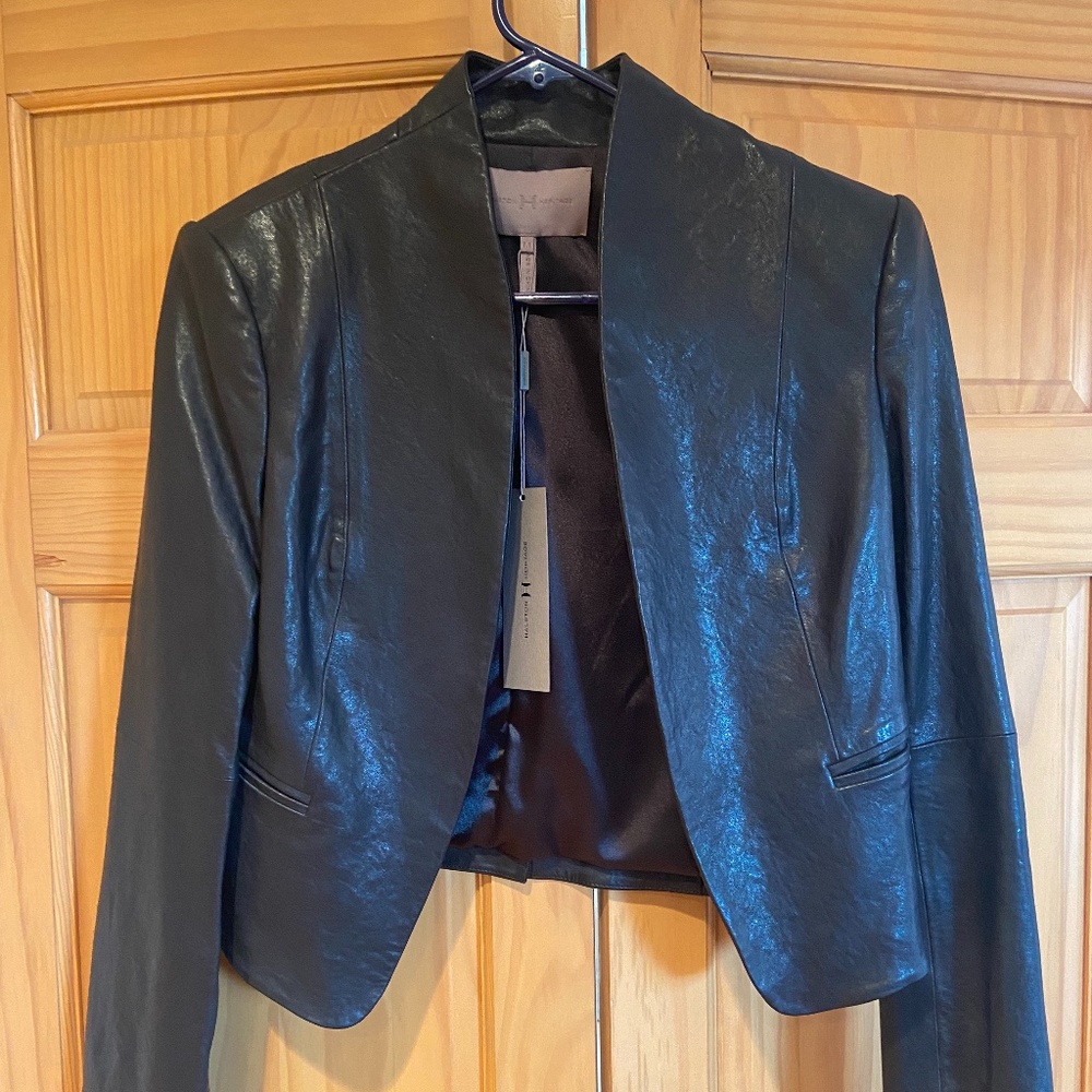 Halston Heritage Black Cropped Leather Jacket